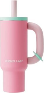 CHAKO LAB BaWang Insulated Stainless Steel Tumbler | Tumbler with Handle and Straw 33oz | Cup Holder Friendly for Travel | Leakproof Water Bottle | BPA-Free | Ceramic liner|Strawberry - Image 2