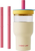 CHAKO LAB Insulated Stainless Steel Water Bottle | Dual-layer tumbler with Glass Linner and Stainsteel Linner | BPA-Free Leak Proof Thermos | 20oz Bottle with Two Straw | White & Blue - Image 2