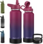 CIVAGO 40 oz Insulated Water Bottle With Straw, Stainless Steel Sports Water Flask Cup with 3 Lids (Straw, Portable Spout and Handle Lid), Double Walled Travel Thermal Canteen Mug, Dark Rainbow - Image 2