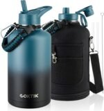 COKTIK 84oz Insulated Water Bottle - Stainless Steel Vacuum Metal, Portable ½ Gallon Large-Capacity Sports Bottle with Straw, Carry Bag and Handle Strap, Ideal for Gym & Hiking（Dark Night) - Image 2