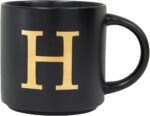 COLLECTIVE HOME - Monogram Ceramic Mugs, 15 oz Golden Initial Black Coffee Cups, Elegant Alphabet Tea Mugs, Elegant Personalized Mug with Gift Box, Unique Mug with Double Side Capital Lette (H) - Image 2