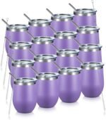 COMOOO Stainless Steel Wine Tumbler Glass Bulk with Lid and Straw 12oz Double Wall Vacuum Insulated Travel Tumbler Cup Stemless for Coffee Wine Cocktails Ice Cream Cup,Purple, 16 pack - Image 2