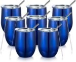 COMOOO Stainless Steel Wine Tumbler Glasses Bulk with Lid and Straw 12oz Double Wall Vacuum Insulated Tumbler Cup Stemless for Hot and Cold Drinks, Coffee, Wine, Cocktails (Royal blue, 8 Pack) - Image 2