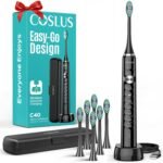 COSLUS Sonic Electric Toothbrush for Adults: 47000 VPM for Deep Cleaning & Whitening with Travel Case - 5 Modes for Sensitive Teeth & Braces, Wireless Charging, 6 Brush Heads for Family, Black (1PC) - Image 2