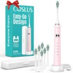 COSLUS Sonic Electric Toothbrush for Kids & Adults: 47000 VPM for Deep Cleaning & Whitening with Travel Case - 5 Modes for Sensitive Teeth & Braces, Wireless Charging, 6 Brush Heads, Pink (1PC) - Image 2