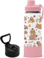 Capybara Gifts for Kids - 18oz Capybara Water Bottle with Straw Lid, Kids Stainless Steel Insulated Water Bottle, Leak Proof, BPA-Free, Animals Cup for School, Travel, Birthday Gift Cup for Teens - Image 2