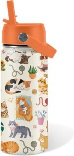 Cat Gifts for Kids - 16 Oz Orange Cat Water Bottle with Straw Lid, Stainless Steel Insulated Tumbler, Leak Proof, for Boys & Girls, School, Travel - Funny Cats Lovers Children Birthday Gifts Cups(1pc) - Image 2