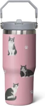 Cat Travel Cup for Lovers, 30 oz Vacuum Insulated Tumbler With Handle - Image 2