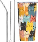 Cat Tumbler with Straw Lid Insulated Travel Coffee Mug 20 OZ Stainless Steel Cup for Outdoor Car Office Kitchen - Image 2