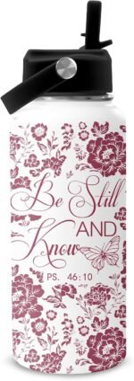 Christian Gifts for Women, 32oz Be Still and Know Water Bottle with Straw, Inspirational Religious Birthday Gifts for Women, Christian Stainless Steel Coffee Cup for Girls Sisters Friends - Image 2