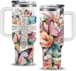 Christian Gifts for Women, 40 oz Christian Tumbler with Handle, Christian Birthday Gifts for Women, Religious Gift for Flower Butterfly Lords Prayer Cross Christian Cup - Image 2
