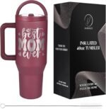 Christmas Gift for Mom - 40 oz Tumbler with Handles & Straw Lid for Mother, Vacuum Insulated Travel Coffee Mug, Best Mom Ever Stainless Steel Cup with Cleaner for Mother's Day Gift - Image 2