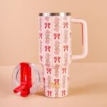 Christmas Tumbler 40 oz - Holiday Themed Insulated Stainless Steel Tumbler 40oz – Travel Mug with Handle & Lid, Triple Wall Vacuum Cup Keeps Drinks Hot or Cold, Festive Gift for Friend Co-worker - Image 2