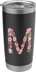 Cool Initial Alphabet Monogram Flowers Gifts Floral Letter M Stainless Steel Insulated Tumbler - Image 2
