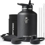 Coolflask 64 oz Insulated Water Bottle with Strap & Sleeve, Half Gallon Water Jug 3 Lids Stainless Steel Multifunctional Flask BPA-Free, Keep 48H Cold 24H Hot, Compact Yoga/Gym Bottle, Black - Image 2