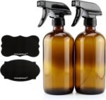 Cornucopia Brands 16oz Amber Glass Spray Bottles w/Reusable Chalk Labels (2 Pack), Heavy Duty Mist & Stream 3-Setting Sprayer; Great for Essential Oils - Image 2