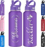 Custom Water Bottle for kids Personalized with Name Bulk Customized Stainless Steel Insulated Bottles Straw Lid Engraved 12oz 18oz 24oz 32oz 40oz Women Men Adults School Cycling Gym Sports - Image 2