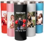 Custom photo tumbler with lids, personalized 20oz insulated drinking pictures thermal hot & cold beverages cups, skinny metal coated thermo gift for couples women & men, memorial, birthdays (Pictures) - Image 2
