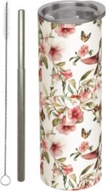 Cute Hummingbird Butterfly Stainless Steel Insulated Tumbler with Lid - 20oz Floral Bird Travel Mug, Reusable Metal Straw & Brush, Double-Wall Vacuum Bottle Cup for Hot Cold Drinks,Gifts - Image 2