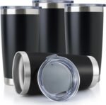 DOMICARE 20oz Stainless Steel Tumbler Bulk with Lid, Double Wall Vacuum Insulated Travel Mug, Powder Coated Coffee Cup, Powder Black, 4 Pack - Image 2
