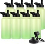 DOMICARE 32 oz Insulated Water Bottle Bulk, Vacuum Insulated Stainless Steel Sports Water Bottle with Straw Lid & Spout Lid, Leakproof, Reusable - Travel, Camping, Bike, Green Gradient (8 Pack) - Image 2