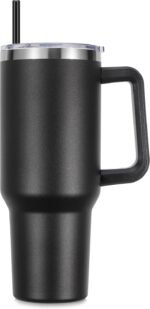 DOMICARE 40 oz Tumbler with Handle and Straw, Stainless Steel Tumbler with Lid and Straw, Reusable Vacuum Insulated Cup, Travel Coffee Mug, Black, 1Pack - Image 2