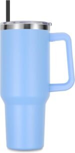 DOMICARE 40 oz Tumbler with Handle and Straw, Stainless Steel Tumbler with Lid and Straw, Reusable Vacuum Insulated Cup, Travel Coffee Mug, Blue, 1Pack - Image 2