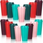 Domensi 15 Pack Reusable Coffee Cups with Lids 16 oz Disposable Travel Cups Bulk Plastic to Go Coffee Tumblers for DIY Hot Cold Drink Party Favors Coworker, Microwaveable (Multi Colors) - Image 2