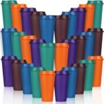 Domensi 30 Pack Reusable Coffee Cups with Lids 16 oz Disposable Travel Cups Bulk Plastic to Go Coffee Tumblers for DIY Hot Cold Drink Party Favors Coworker, Microwaveable (Colorful) - Image 2