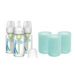 Dr. Brown's Anti-Colic Options+ Narrow Glass Baby Bottles 4 oz/120 mL, with Level 1 Slow Flow Nipple, 3 Pack 0m+ with Mint 100% Silicone Sleeves, BPA-Free - Image 2