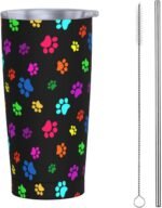 Dujiea 20oz Tumbler With Lid And Straw, Colorful Dog Cat Paw Print Vacuum Insulated Iced Coffee Mug Reusable Travel Cup Stainless Steel Water Bottle - Image 2