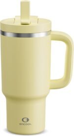 ENCOOL 32 oz Tumbler with Handle and Straw: Stainless Steel Insulated Tumbler Keeps Cold for 24 Hours, Leakproof Travel Cup Fits in Cup Holder and BPA-Free,Light Vanilla - Image 2