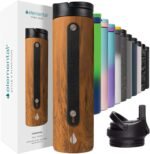 Elemental Iconic Stainless Steel Water Bottle with Straw - 20 oz Leak Proof Triple Wall Insulated Water Bottles for Travel and Sports - Reusable Gym Water Bottle with 2 Straws - Teak Wood - Image 2