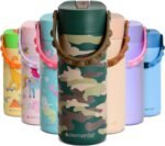 Elemental Insulated Kids Water Bottle, Stainless Steel Water Bottle with Straw Lid & Pop-It Handle, Leak-Proof Water Bottles for School, Boys or Girls, Travelling and Sports, 18oz - Green Camo - Image 2