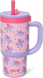 Ello Oasis 14oz Stainless Steel Toddler Tumbler with Handle & Retracting Straw, 100% Leakproof, Double-Wall Vacuum Insulated, Kids Water Bottle for School, BPA Free, Dishwasher Safe, Unicorns - Image 2