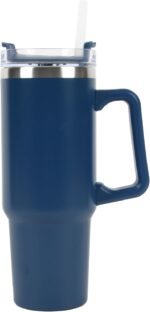 Envie 30 oz Tumbler Mug with Lid and Straw, Reusable Insulated Mug with Handle, Stainless Steel Tumbler for Iced & Hot Beverages, Navy Blue - Image 2