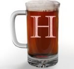 Etched Monogram 16oz Glass Beer Mug (Letter H), A-Z Customized Beer Gifts for Men, Father's Day, Personalized Beer Glasses, Custom Engraved Birthday Gifts for Him, Initial, Name, Husband Dad - Image 2