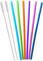 Extra Long 14.5 Inch Reusable Silicone Straws for Wine Bottle,1 Gallon/128 64 75 OZ Water Bottle,Mugs,1/Half Gallon Hydro Water Jug, Flexible Tall Giant Big Gallon Jug Drinking Straw With Brush-8 Pack - Image 2