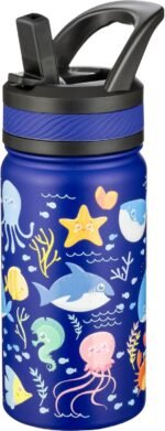 Fanhaw 14 Oz Kids Insulated Water Bottle with Straw - Stainless Steel Double Wall Vacuum Cup, Leakproof, BPA Free, Suitable for Boys and Girls(Blue - Ocean) - Image 2