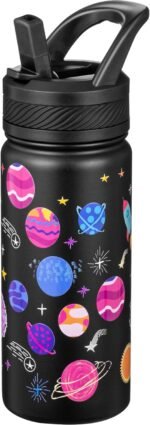 Fanhaw 18 Oz Kids Insulated Water Bottle with Straw - Stainless Steel Double Wall Vacuum Cup, Leakproof, BPA Free, Suitable for Boys and Girls(Black - Solar System) - Image 2