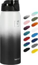 Fanhaw 24 oz Insulated Stainless Steel Water Bottle with Anti-Dust Chug Lid, Leakproof Vacuum Metal Bottle for Kids, Women & Men (White Black) - Image 2