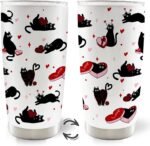 Funny Black Cat Valentines 20oz Travel Coffee Mug Tumbler, Valentines Funny Gifts for Kids Her, Gifts for Cats Lovers Women, Cats Valentine Water Stainless Steel Tumbler with Lid and Straw - Image 2