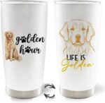 Funny Golden Retriever Dog 20oz Travel Coffee Mug Tumbler, Golden Retriever Dog Gifts for Women Golden Retriever Lovers Owner, Life is Golden Water Stainless Steel Tumbler with Lid and Straw - Image 2