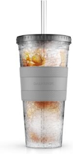 GALVANOX Freezable Iced Coffee Cup with Lid and Straw (20oz) Reusable Insulated Ice Tumbler with Grip Sleeve (Smoke) - Image 2
