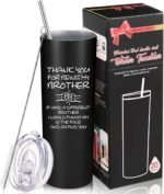 Geiserailie Christmas Funny Gifts for Brother in Law 20 oz Stainless Steel Tumbler Cup Travel Mug with Lid Thank for Being My Brother Gift for Birthday Christmas - Image 2