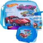 Get Trend Hot Wheels Water Bottle Lunch Box Lunch Bag Kids Set 3 Pcs Insulated Snack Bag for School Travel Gifts for Kids (Blue Hot Wheels) - Image 2