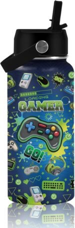 Gifts for Game Lovers - 32oz Gamer Water Bottle with Straw, Games Stainless Steel Water Bottle, Leak Proof, BPA-Free, Sport Insulated Waters Bottles for School Travel, Gift Cup for Teens Adults - Image 2