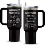 Gifts for Music Lovers, 40 Oz Without Music Life Would B Flag Tumbler with Handle & Straw, Piano Gift for Man, Stainless Steel Song Tumbler, Gifts for Thanksgiving Christmas, 1 PCS - Image 2