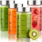 Glass Juice Bottles with Lids 10 Oz, Wide Mouth Reusable Clear Glass Water Bottles with Graduations 100% Leak Proof Stainless Steel Lids, BPA Free, Fits in Cup Holder Juice Containers Set of 4 - Image 2