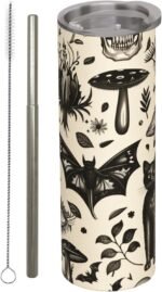 Gothic Stainless Steel Insulated Tumbler with Lid - 20oz Goth Black Cat Bat Skull Travel Mug,Reusable Metal Straw & Brush,Double-Wall Vacuum Bottle Cup for Hot and Cold Drinks,Halloween Gifts - Image 2